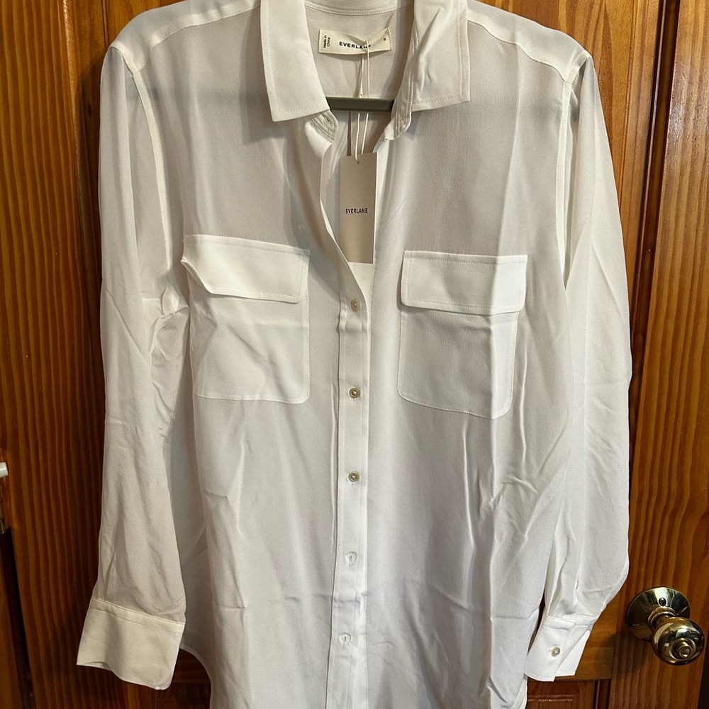 Everlane White Silk Button Down Size 8